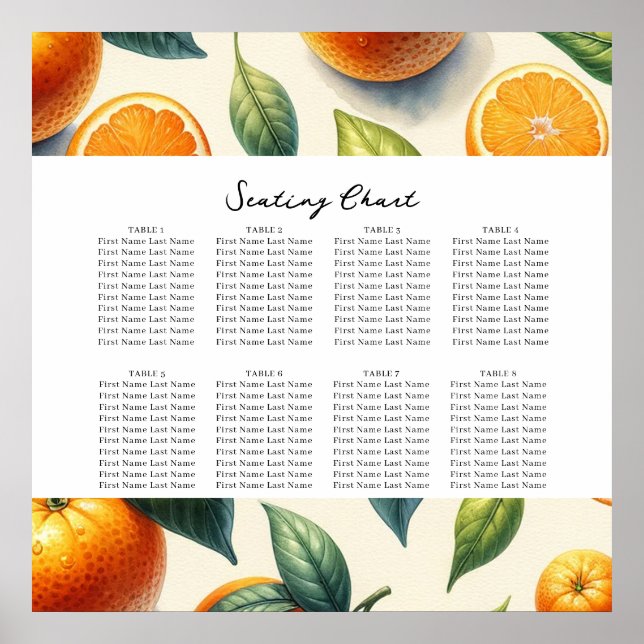 Vattenfärg Citrus Apelsinblad Bordskarta Poster (Framsidan)