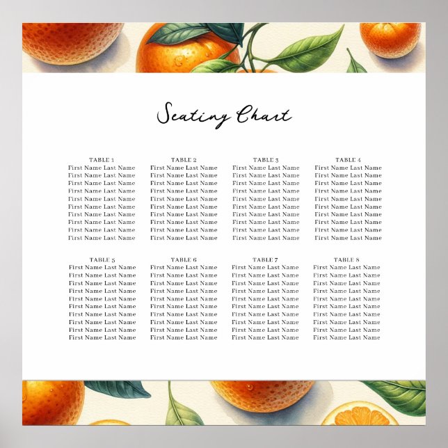 Vattenfärg Citrus Apelsinblad Bordskarta Poster (Framsidan)