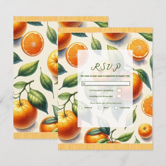 Vattenfärg Citrus Apelsinblad Bröllop RSVP Inbjudningar (Fram/baksida)