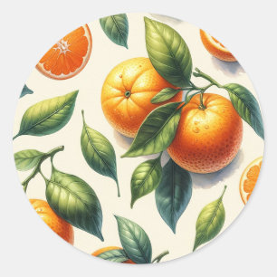 Vattenfärg Citrus Apelsinblad Bröllop Runt Klistermärke