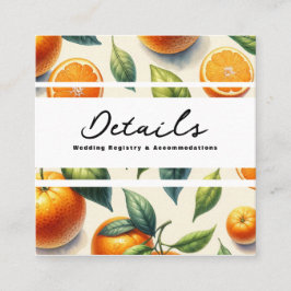 Vattenfärg Citrus Apelsinblad Bröllopsdetaljer Fyrkantigt Visitkort