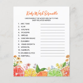 Vattenfärg Citrus Baby Shower Ord Scramble Game
