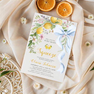 Vattenfärg Citrus Blå Slöja Sommar Bröllopsdusch Inbjudningar