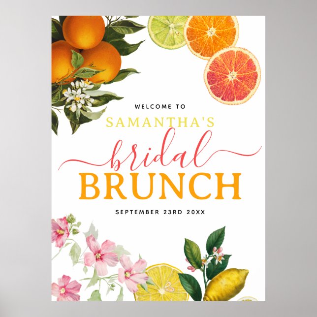Vattenfärg Citrus Bröllopsbrunch Bröllopsfest Poster (Framsidan)