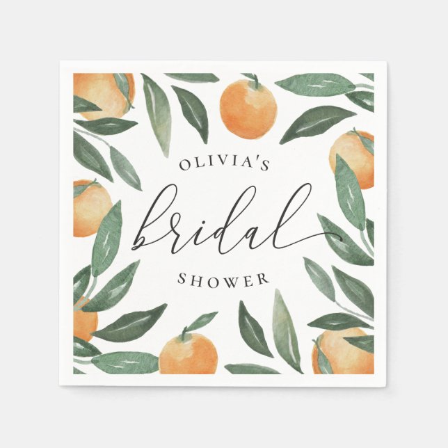 Vattenfärg Citrus Bröllopsdusch | Orange Sommar Pappersservett (Framsidan)