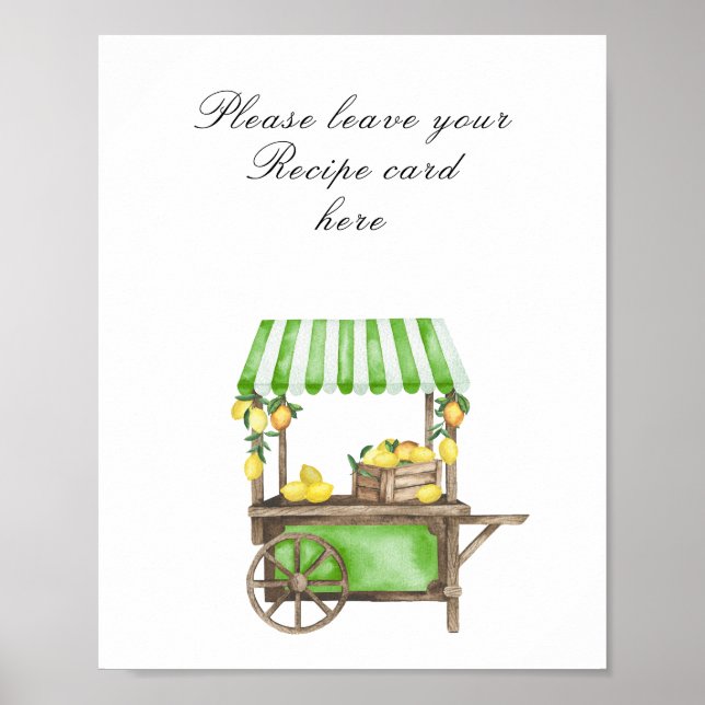 Vattenfärg citrus bröllopsdusch - Receptkort Poster (Framsidan)