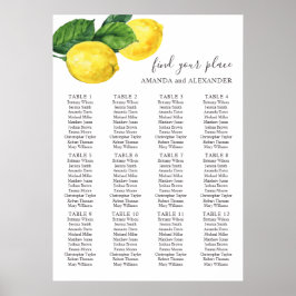 Vattenfärg citrus citron bröllopsplatskarta poster
