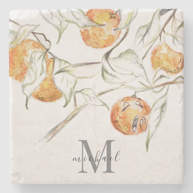 Vattenfärg Citrus Fruit Clementine Cutie Monogram Stenunderlägg (Framsidan)