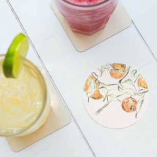 Vattenfärg Citrus Fruit Clementine Cutie Underlägg Papper Rund