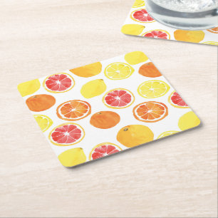 Vattenfärg Citrus Fruit Mönster Underlägg Papper Kvadrat