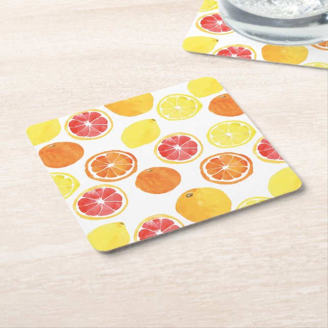 Vattenfärg Citrus Fruit Mönster Underlägg Papper Kvadrat (Vinklad)