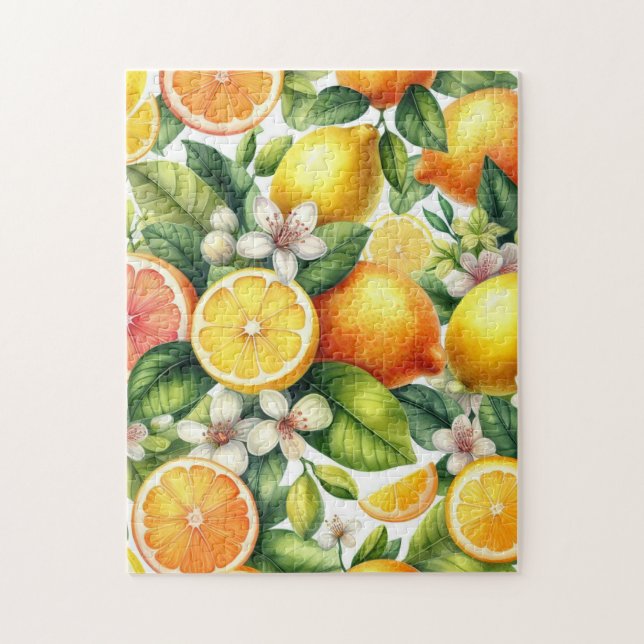 Vattenfärg Citrus Frukt Mönster Pussel (Vertikal)