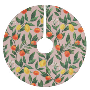 Vattenfärg Citrus Grenar Ornament Mönster Julgransmatta Borstad Polyester