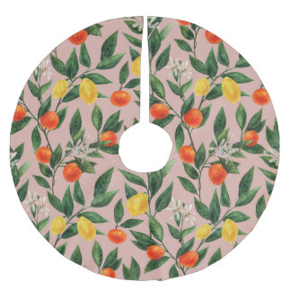 Vattenfärg Citrus Grenar Ornament Mönster Julgransmatta Borstad Polyester