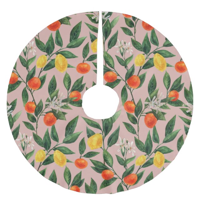 Vattenfärg Citrus Grenar Ornament Mönster Julgransmatta Borstad Polyester (Framsidan)