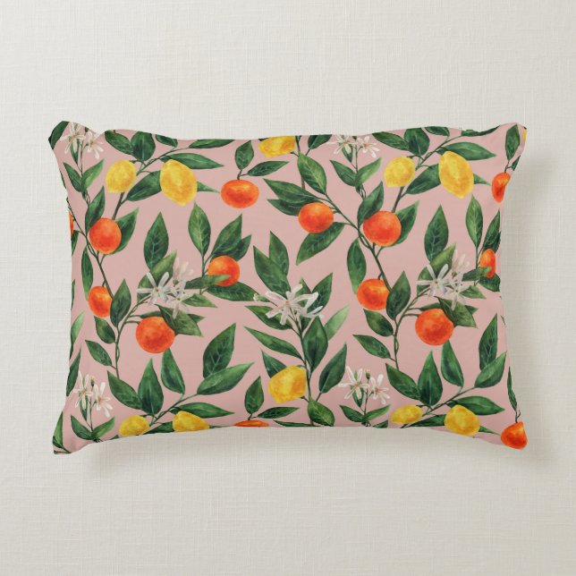 Vattenfärg Citrus Grenar Ornament Mönster Prydnadskudde (Framsidan)