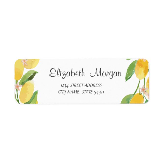 Vattenfärg Citrus Lemons Returadress Etikett (Framsidan)