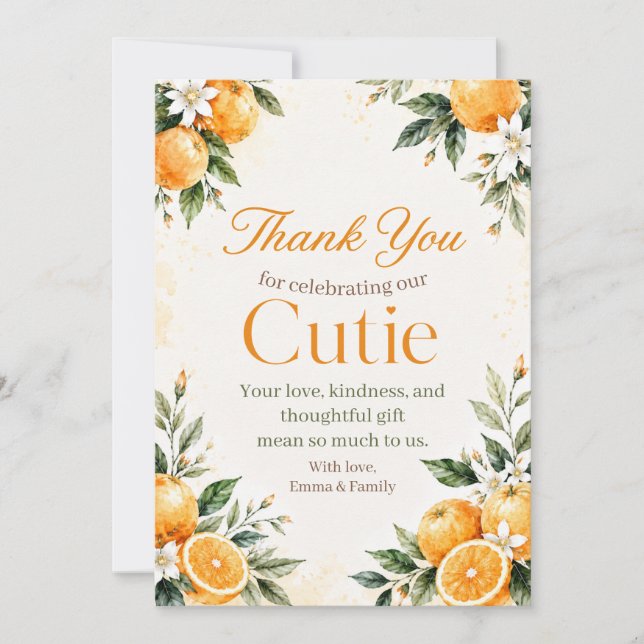 Vattenfärg Citrus Little Cutie Tacksamhetskort Tack Kort (Framsida)