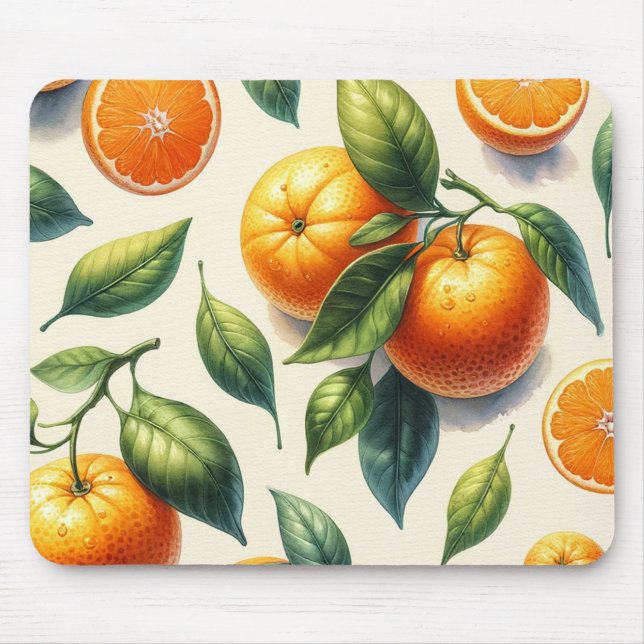 Vattenfärg Citrus Orange Löv Bröllop Musmatta (Framsidan)