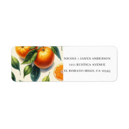 Vattenfärg Citrus Orange Löv Bröllop Returadress Etikett