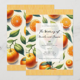 Vattenfärg Citrus Orangeblad Bröllop Inbjudningar