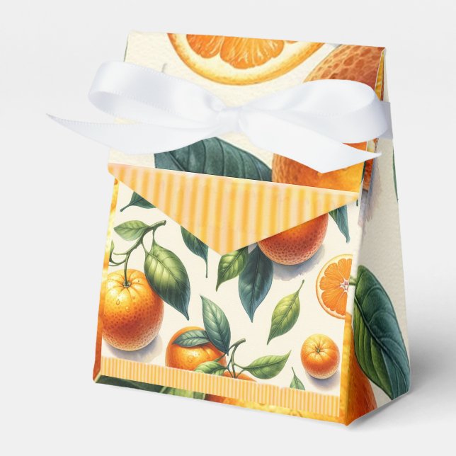Vattenfärg Citrus Orangeblad Bröllop Presentaskar (Framsidan Sidan)