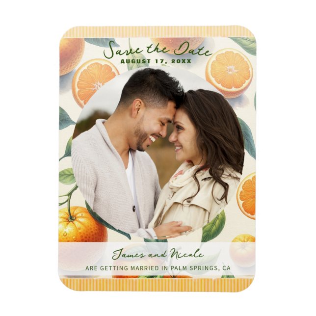 Vattenfärg Citrus Orangeblad Spara Datum Magnet (Vertikal)