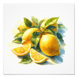 Vattenfärg Citrus Vibrant Frukt Köks Art Fototryck