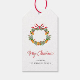 Vattenfärg Citrus Wandeine med röd bugg jul Presentetikett