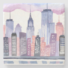 Vattenfärg Cityscape Skyline Stenunderlägg