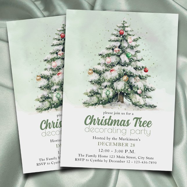 Vattenfärg Classic Julgran dekorerar Party Inbjudningar (Skapare uppladdad)