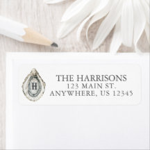 Vattenfärg Coastal Oyster Monogram Adress