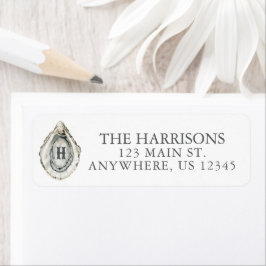 Vattenfärg Coastal Oyster Monogram Adress Returadress Etikett