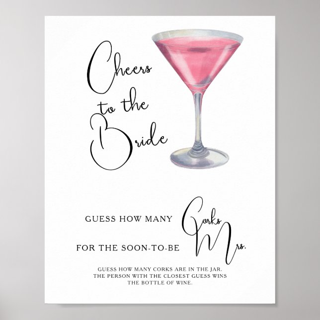 Vattenfärg Cocktail Bröllopsdusch Hur Många Korkar Poster (Framsidan)