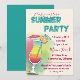 Vattenfärg | Cocktail Glass | Sommar Party Inbjudningar