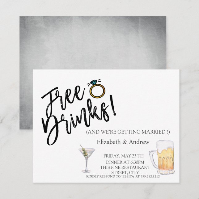 Vattenfärg Cocktail,Öl,Gratis dryck Bröllop Inbjudningar (Fram/baksida)