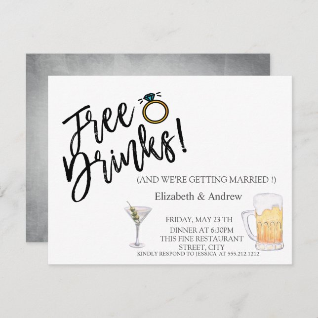 Vattenfärg Cocktail,Öl,Gratis drycker Bröllop Inbjudningar (Fram/baksida)