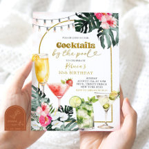 Vattenfärg cocktail vid poolen vuxen födelsedag