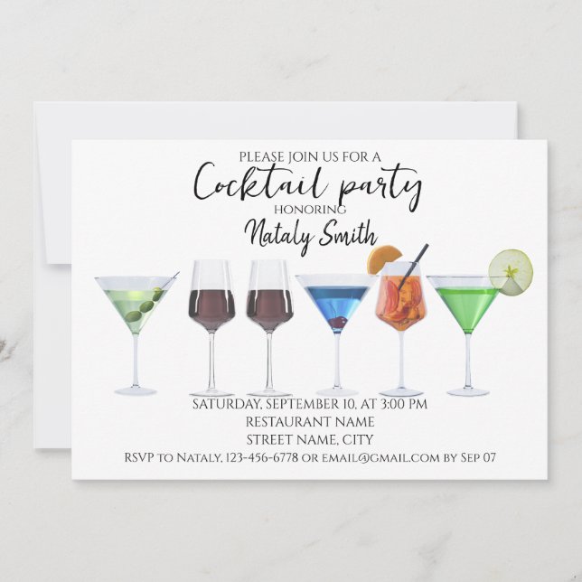 Vattenfärg cocktailfest inbjudningar (Framsida)