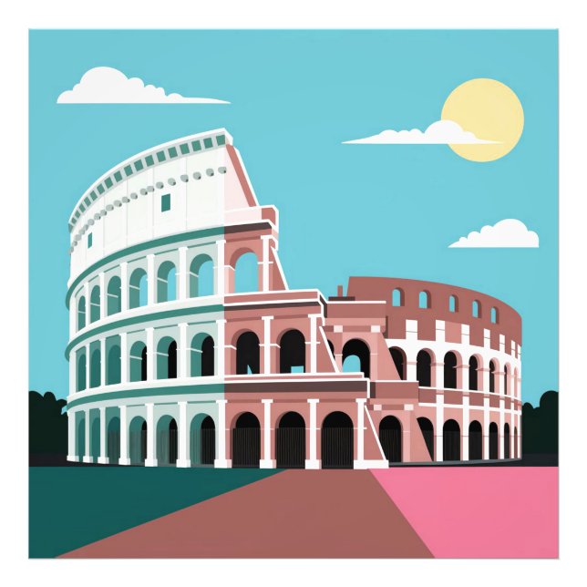 Vattenfärg Colosseum Rom Platt design Poster (Framsidan)