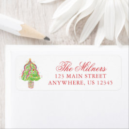 Vattenfärg Confetti Julgranar Adress Returadress Etikett