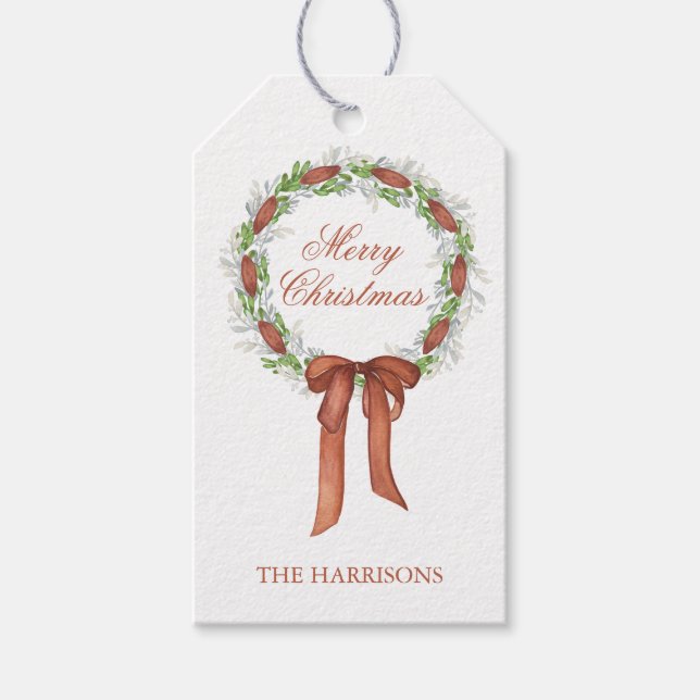 Vattenfärg Copper Bow Ribbon God jul Presentetikett (Framsidan)