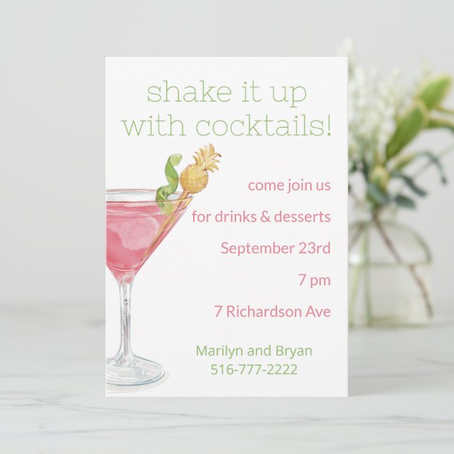 Vattenfärg Cosmopolitan Cocktailfest Inbjudan (Stående Fram)