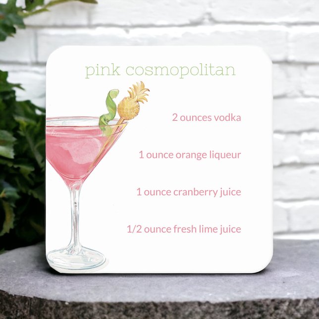 Vattenfärg Cosmopolitan Drinkrecept Underlägg Papper Kvadrat (Skapare uppladdad)