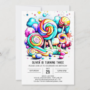 Vattenfärg Cotton Candy Birthday Inbjudningar