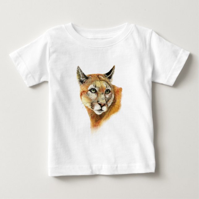 Vattenfärg Cougar Puma Animal Natature Art Tee (Framsida)