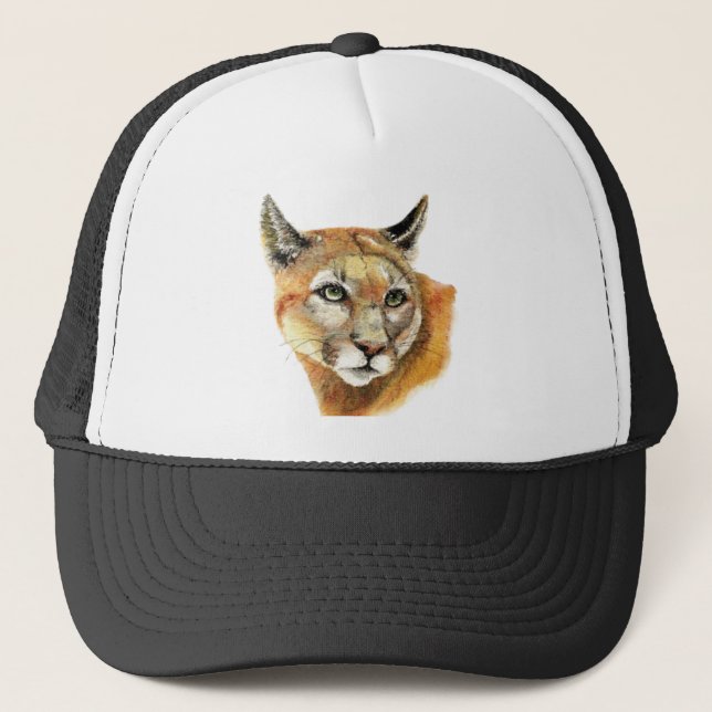 Vattenfärg Cougar Puma Animal Natature Art Truckerkeps (Framsida)