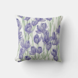 Vattenfärg Crocus Flowers Kudde