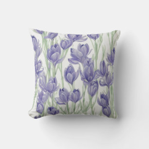Vattenfärg Crocus Flowers Kudde