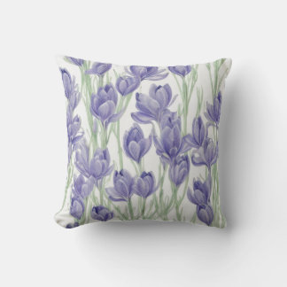 Vattenfärg Crocus Flowers Kudde